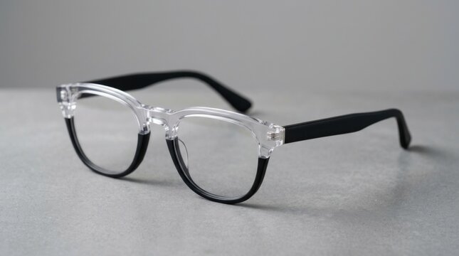 Black and Clear Designer Eyewear on Grey Surface