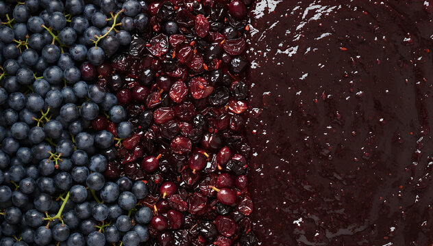 Macro photography of smashed grapes and smooth jam