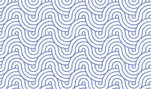 Seamless Japanese Seigaiha Wave Pattern, Periwinkle Blue Traditional Oriental Motif, Minimalist Geometric Water Background for Modern Zen Design 