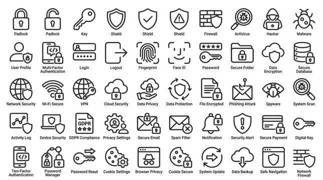 Cyber Security and Data Protection Icons A Comprehensive Visual Lexicon for Digital Safety and Privacy