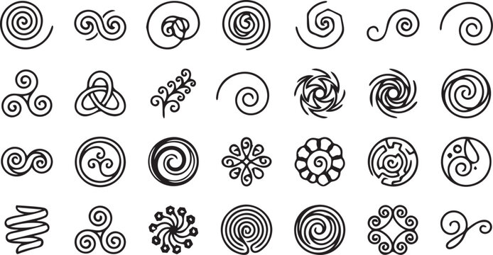 25 Decorative Spiral Icons for Patterns, Ornaments, and Elegant Designs.