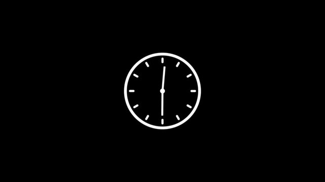 clock icon animation on black background. analog clock timer circle animated. 12 Hours Clock. Clock icon vector animation with clock face.
