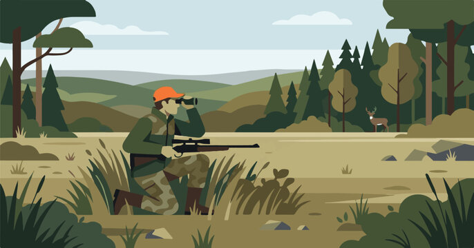 deer hunter in the middle of the forest