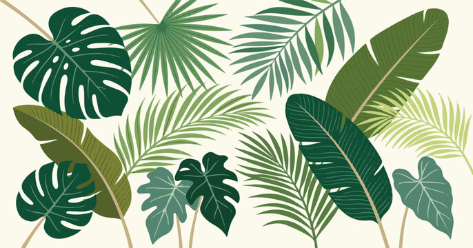 Green leaves and fresh mint foliage isolated on a white background create a seamless natural pattern of summer plants for an organic flora design