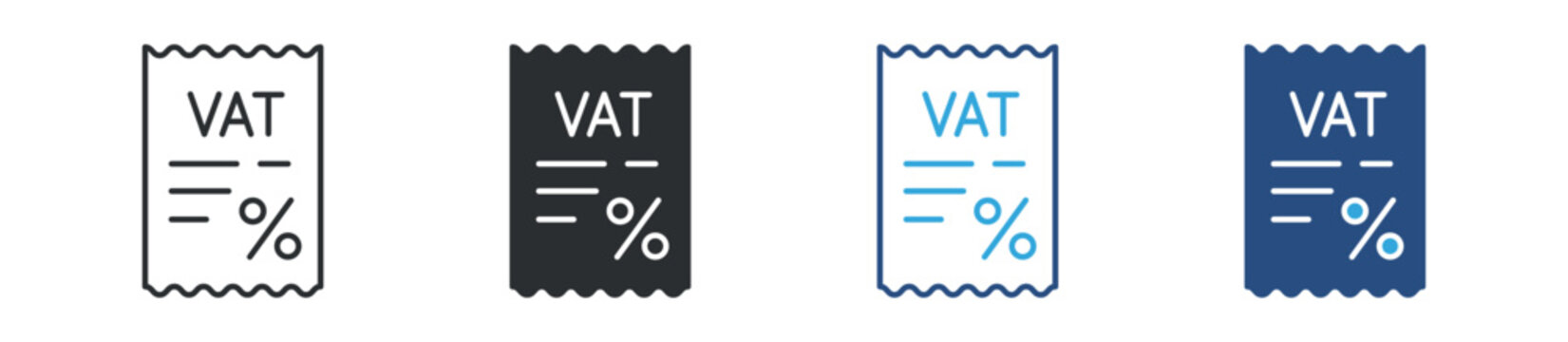 VAT tax icon set. receipt with percentage symbol. value added tax and invoice concept. vector illustration.