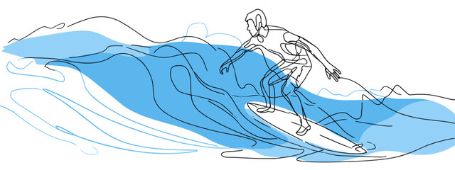 Dynamic Surfer Riding Waves in a Blue Ocean with Vibrant Energy and Motion Under Clear Skies © Katya