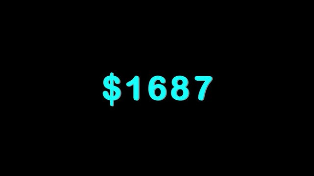 Bright cyan dollar sign and the number nine hundred ninety illuminated against a solid black backdrop signifying a specific monetary amount or cost
