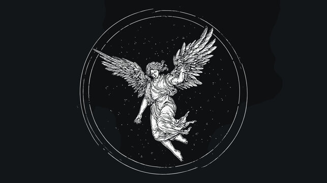 Monochrome Statue of a Grieving Angel with Wings Kneeling in Sorrowful Contemplation