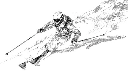 Skier Racing Down Snowy Mountain Slope During Winter in Alpine Landscape © Katya