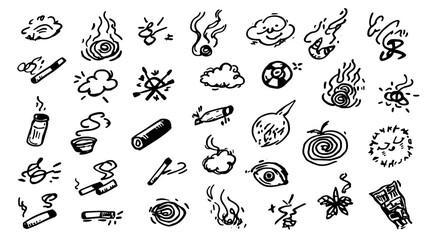 Fototapeta premium Stylized Collection of Black and White Steam Illustrations Emerging from Various Cups