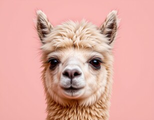 Fototapeta premium Adorable Baby Alpaca Portrait Soft Pastel Background