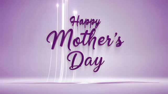 Happy Mother's Day text animation with glowing light trails on purple background for holiday greetings