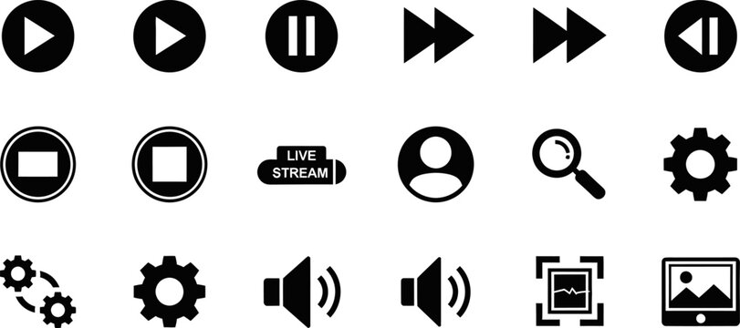Video player and multimedia interface control icons for streaming digital media button eps.