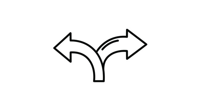 Simple black outline icon of a forked path with two arrows pointing in opposite directions on a white background.
