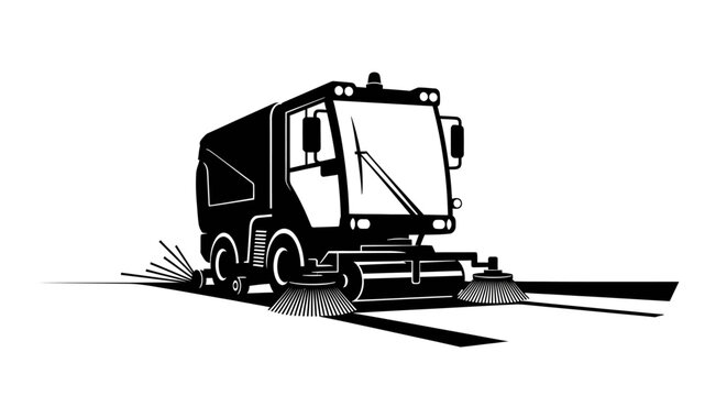 winter road maintenance truck with snow plow clearing fresh snow on urban street vector illustration