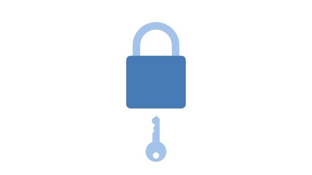 flat-style vector animation featuring a blue padlock being unlocked for cybersecurity concepts, data protection, privacy software, and web login interfaces