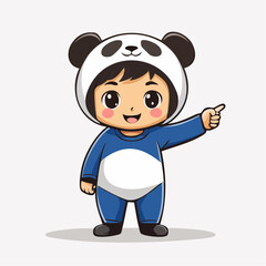 Obraz premium Cute Cartoon Child Wearing Panda Costume Pointing