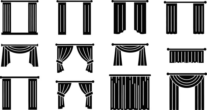 Various window curtains and interior decoration vector design elements set file eps.