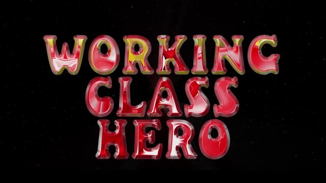 Working class hero text animation. 3d render red chrome. Perfect for background visuals, motion graphics, branding, greetings, business, services, wallpapers, and digital design projects.