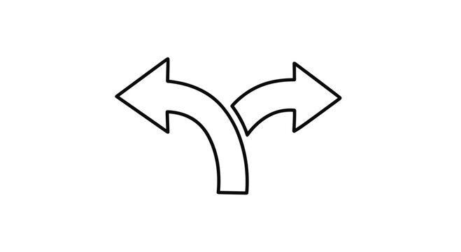 Simple black and white line drawing of two curved arrows pointing in opposite directions representing choice and decision.