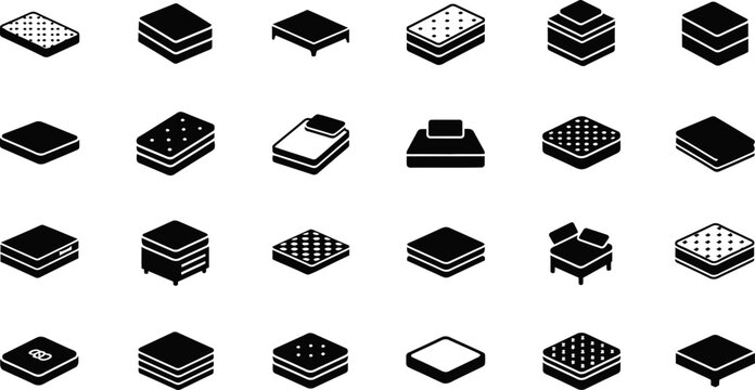 Set of mattress and bed icons for sleep and comfort, vector eps illustration.