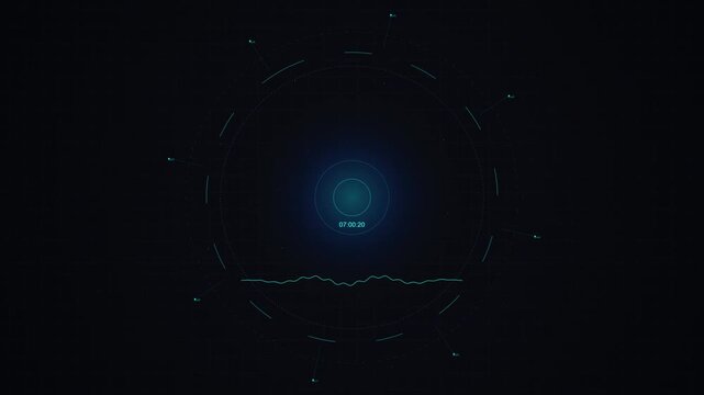 Immersive digital sound visualization on a dark interface, showing pulsating data points and wave forms, capturing a vibrant technological motion