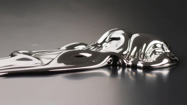 Liquid mercury or molten silver metal flowing on a reflective surface