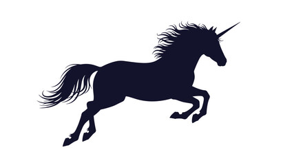 Fototapeta premium Dynamic silhouette of a running unicorn with a flowing mane and tail isolated on a white background for fantasy projects.