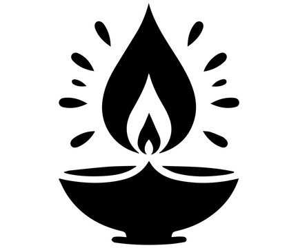 diya silhouette set, oil lamp flame icon, black vector diwali illustration .