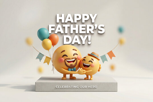 Happy fathers day dad and child emoji hug on platform celebrating our hero love family bond.