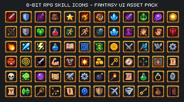 Pixel Art Fantasy RPG Skill Icons - A 8-Bit UI Asset Pack for Game Developers