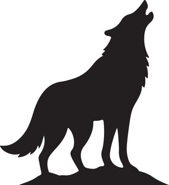 Silhouette illustration of a wild wolf howling at the moon representing untamed wilderness.