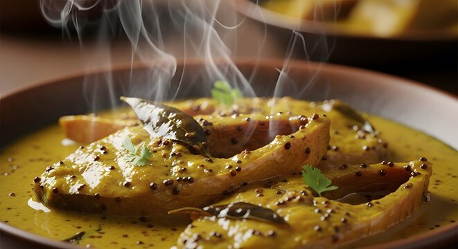Steaming Hot Hilsa Fish Curry with Mustard Sauce Traditional Bengali Cuisine 