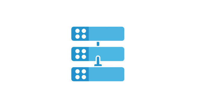 Data server icon in flat blue style, cloud storage database vector, network hosting hardware illustration for technology and computing