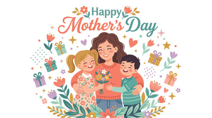 Obraz premium Happy Mother’s Day Family Love Flat Vector Illustration