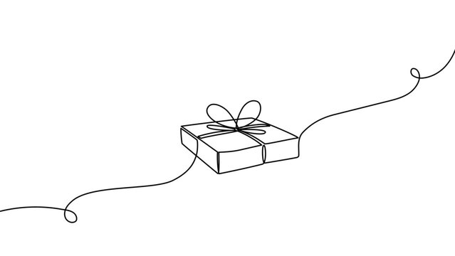Continuous one line gift design box vector illustration art drawing ribbon. Gift box birthday icon isolated abstract present valentine paper delivery concept doodle wedding open love fashion happy