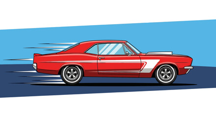 Obraz premium Red Classic American Muscle Car Driving.