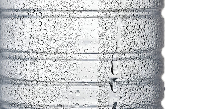 Refreshing water droplets cascade down the side of a transparent plastic bottle, capturing the cool essence of pure hydration and crisp freshness