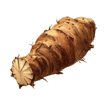 Rough, brown root vegetable with a textured, fibrous surface and cut end
