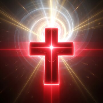 Glowing Red Christian Cross.