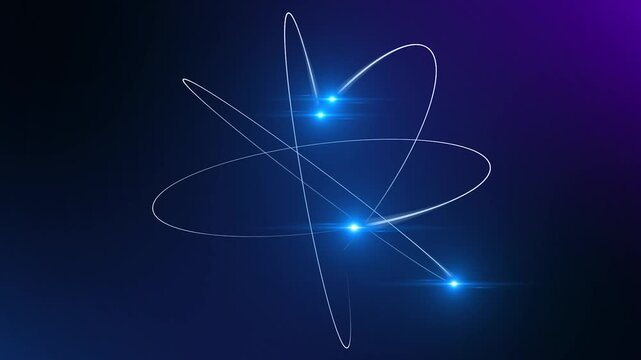 Bright blue lights streak across dark purple background