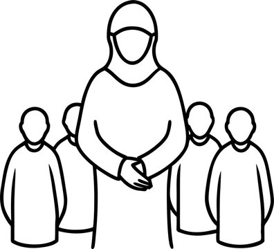 imam fornt people back praying  clean vector outline on white  background 