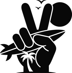 Obraz premium palm tree vector illustration and hands black shilhutee 