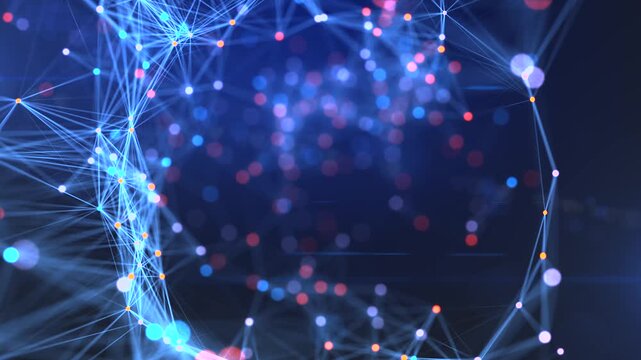 Abstract digital network pulses with glowing nodes