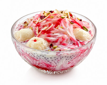 Shahi Falooda with Ice Cream and Nuts Isolated on White