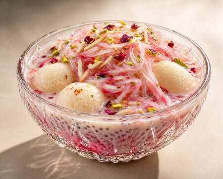 Shahi Falooda with Jelly, Rabri and Ice Cream in Glass Bowl