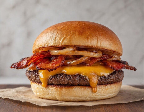 Cheeseburger with Bacon and Melted Cheese Close Up