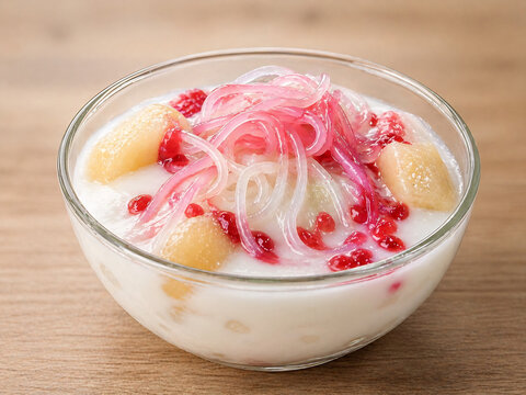 Classic Falooda with Rose Vermicelli and Ice Cream in Glass Bowl