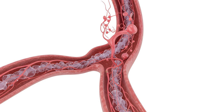Cross-Sectional Artery With Atherosclerotic Plaque, Thrombus and Branching Vessels, Medical 3D Illustration

