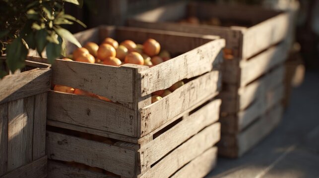 Group of wooden crates stacked on top of each other. the crates are made of light-colored wood and appear to be old and weathered.